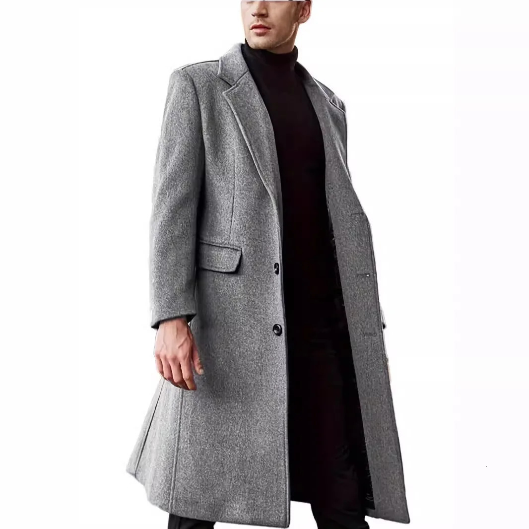 High Quality British Mens Long Windbreaker Woolen Coat Casual Autumn Winter Fashion Outwears 251017