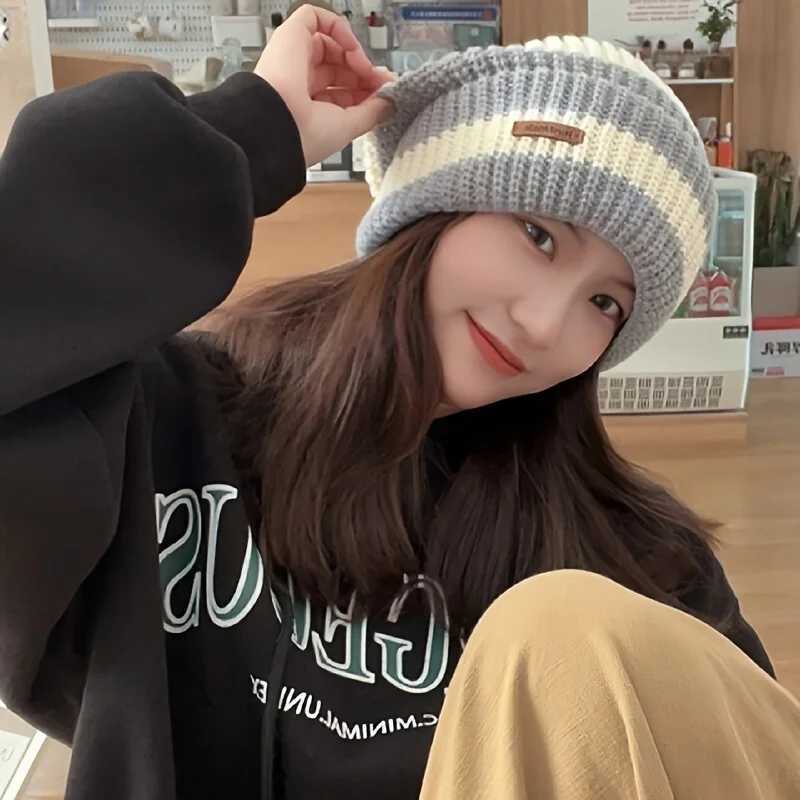 Korean Fashion Striped Knitted Hat Trend Lightweight Hat For Men Women Warm Windproof Autumn Winter Suitable For Outdoor Cycling J251022