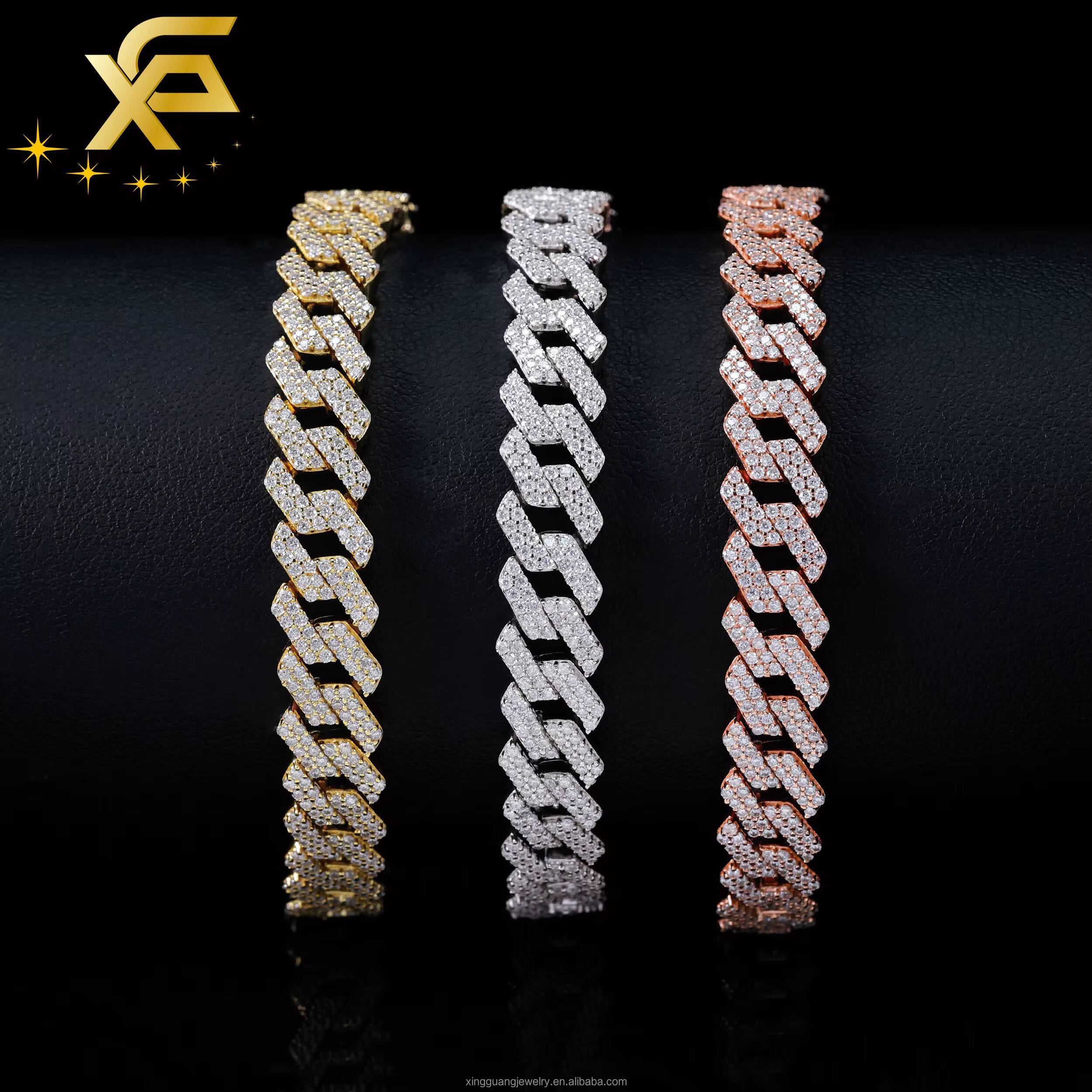 Men Women RTS Fashion 2Rows 8MM Wide Cuban Bracelet VVS Moissanite WhiteGoldRose 925 Silver Cuban Lidynamics Chain Bracelet Jewelry