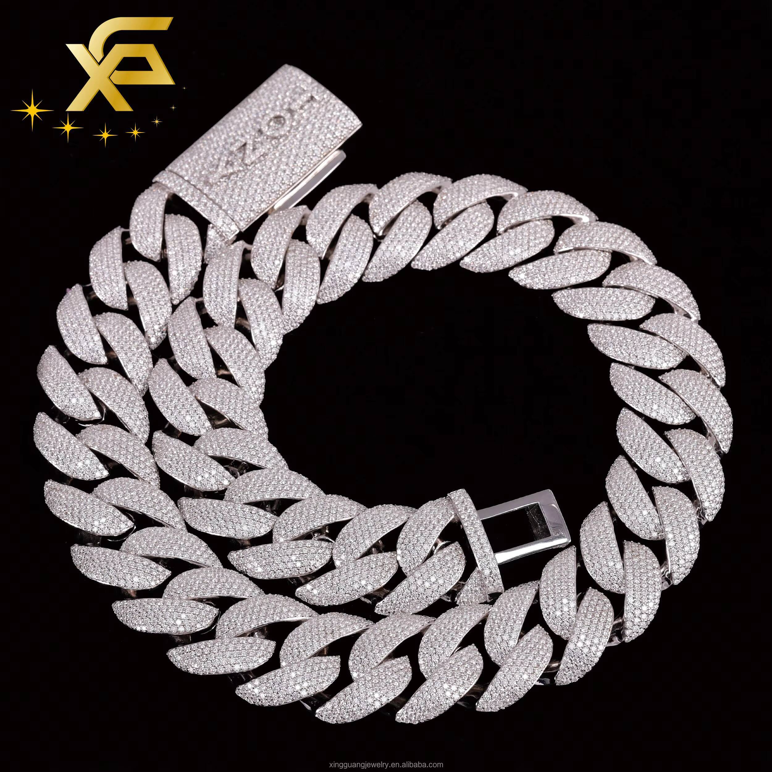 Heavy Silver Weigh Bigger Size Customized Trend Made Iced Out 30mm Diamond Hip Hop Necklace 925 Silver Rapper Cuban Lidynamic Chain