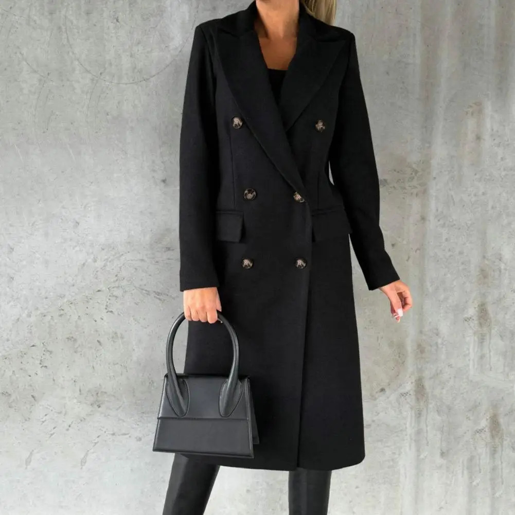Autumn Winter Women Woolen Coat Solid Color Turndown Collar Buttons Lady Long Jacket Double Breasted Calflength Female Overcoat 251020