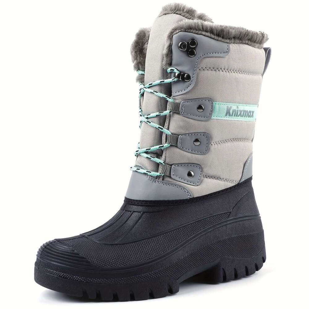 KNIXMAX Women&Apos;S Snow Boots, Faux Fur Lined, Lace-Up, Low Heel, TPR Sole, Stable Yard For Outdoor Walking, Hunting, Horse Riding - Black, Casual S