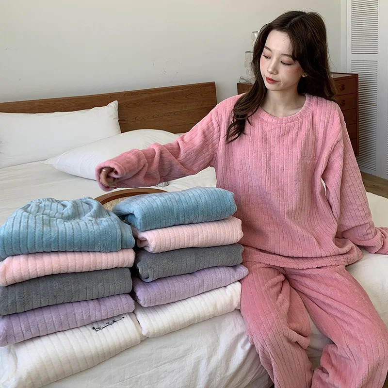 AutumnWinter Coral Fleece Pyjamas for Women Thickened Homewear Student Comfort Cotton Fleece Plus Size Fashion Pyjama Set 251022