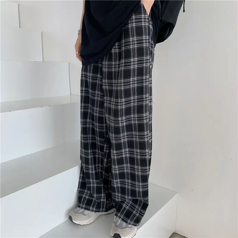 Black and Pink Plaid Pants Oversize Women Pants High Waist Loose Wide Leg Trousers Ins Retro Teens Straight Trousers Streetwear 251016