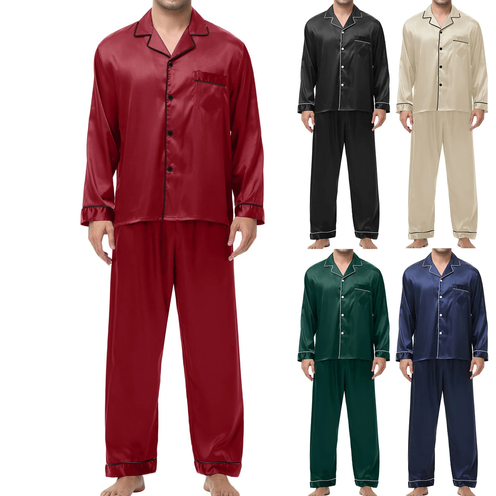 Mens Casual Sleepwear Ice Silk LongSleeved Pajamas Set Comfortable Twopiece Loungewear Male Autumn Winter Loose Homewear 251018