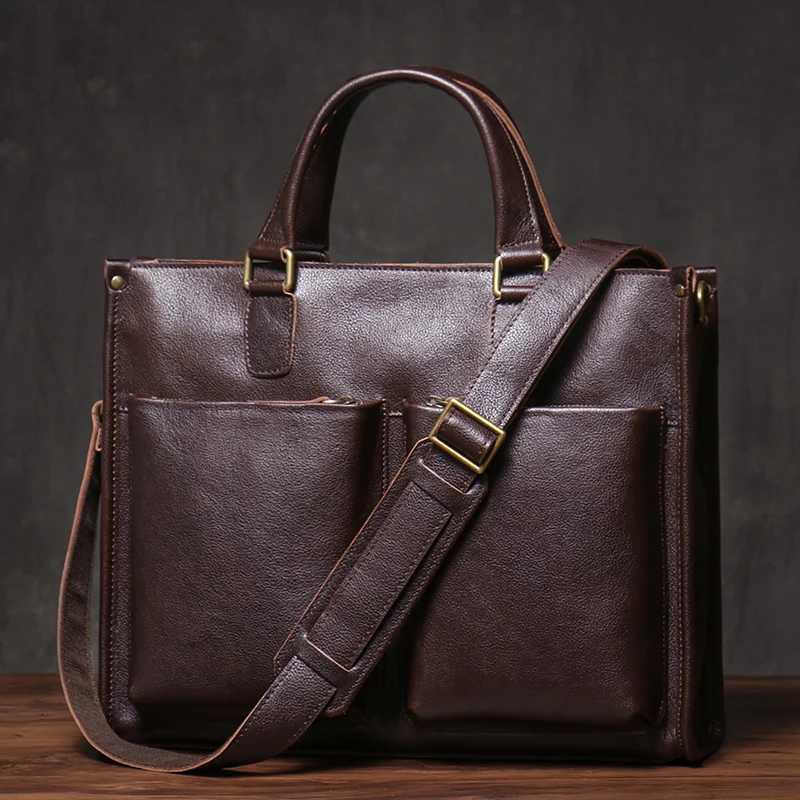 LUOKIR Deluxe Executive Briefcase Male Lawyer Handbag Business Crossbody Real Leather Portfolio Computer Bag For 14 Inch Laptop W251022