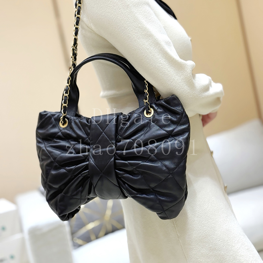 Diamond quality Bow Bag Designer Bag 38cm Genuine Leather Shoulder Handbag Luxury Chain Bag With box C045