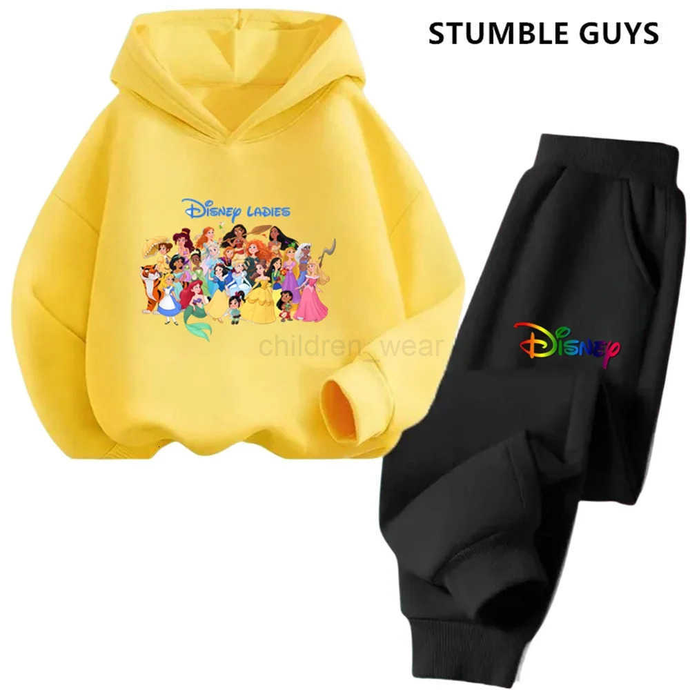 Disney Ladies Snow White Hoodie Set Girls Cartoon 314 Years Old Kawaii Street Casual Kids Sweatshirt Children Frozen Trucksuit H251022