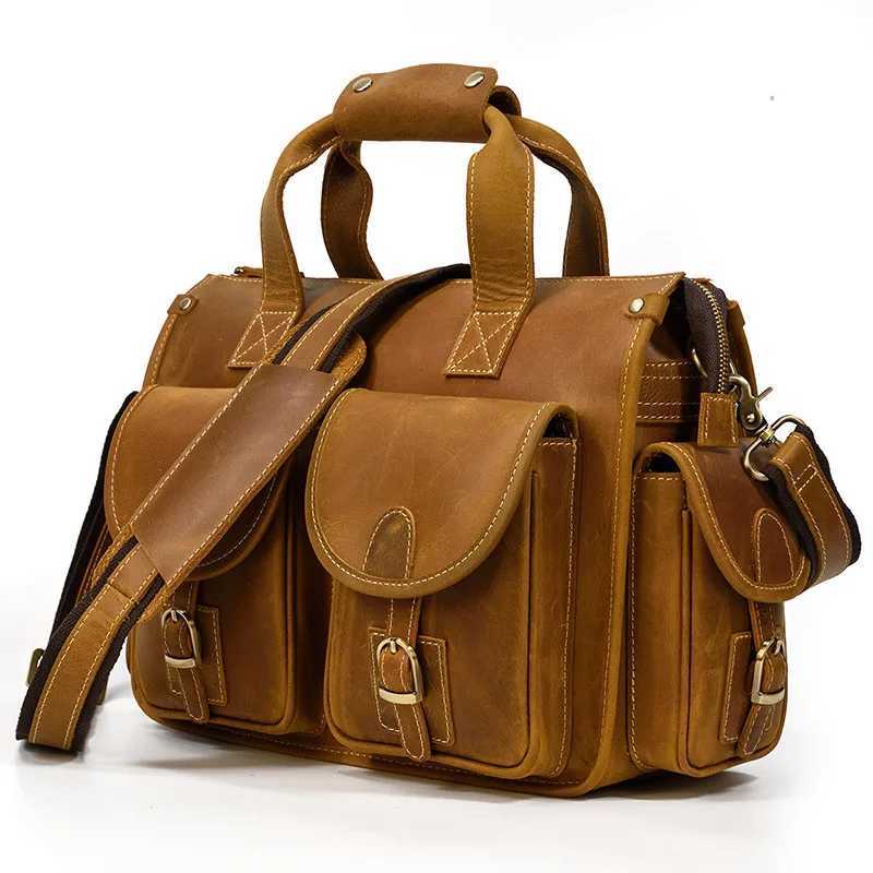 Top Grade Quality Laptop Briefcase Crazy Horse Genuine Leather Laptop Bags Notebook PC Shoulder Bag for Business Man Vintage W251022