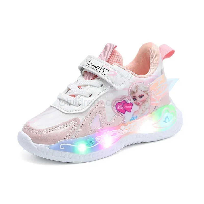 Disney Kids LED Sport Shoes Frozen Elsa Running Shoes Fashion Children Tennis Shoes Girls Luminous Casual Sneakers Basket Shoes H251022