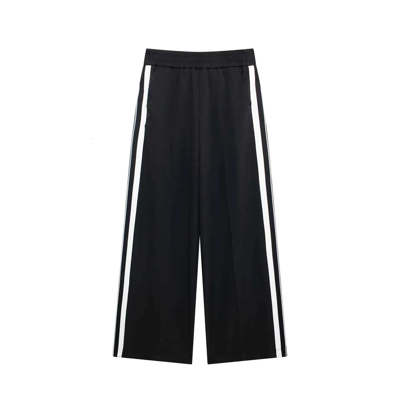 HH Women Fashion Side Stripe Coat Pant Set Long Sleeve Zipper Jacket Elastic Waist Wide Leg Pants High Street Lady OutfitT251022
