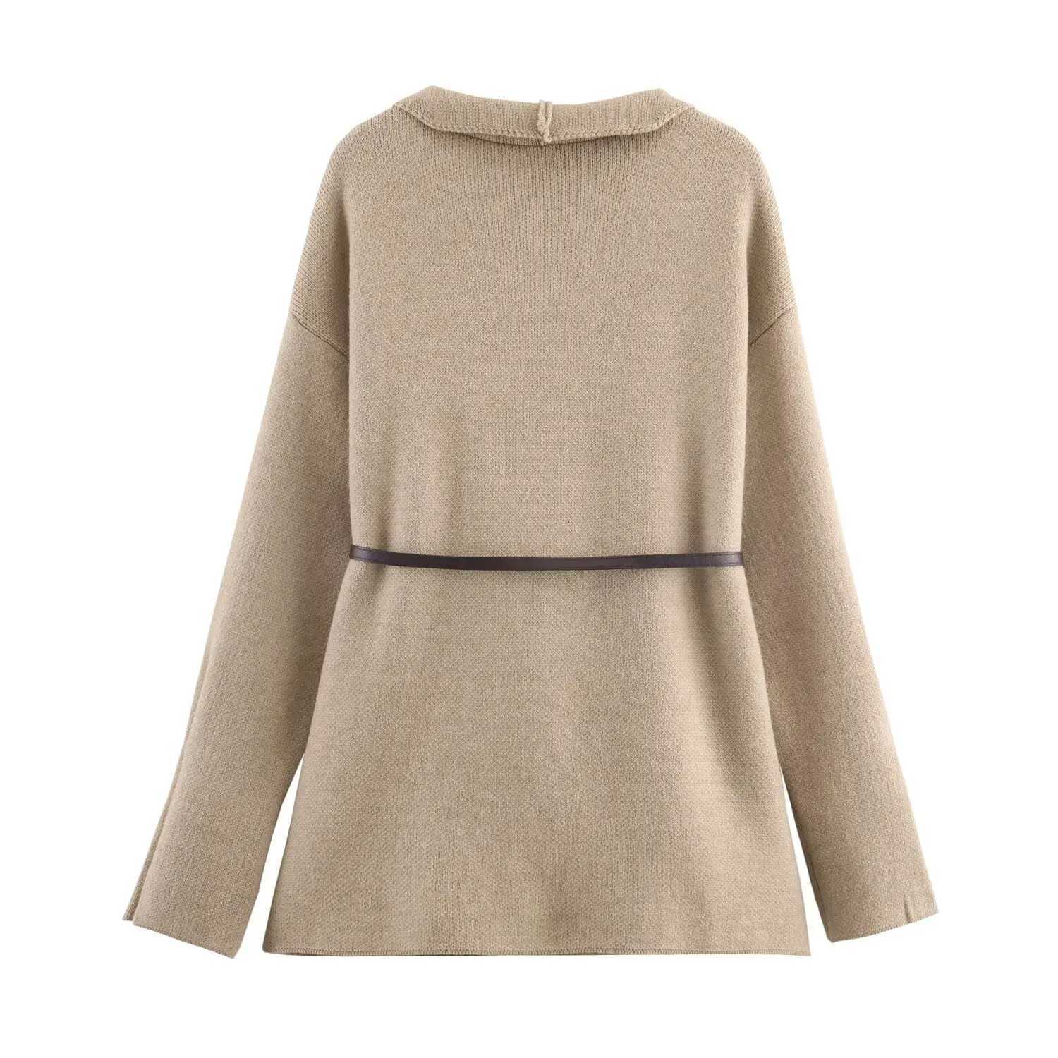 New European and American autumn products lightmature waisthugging knitted cardigan straightleg pants twopiece setT251022