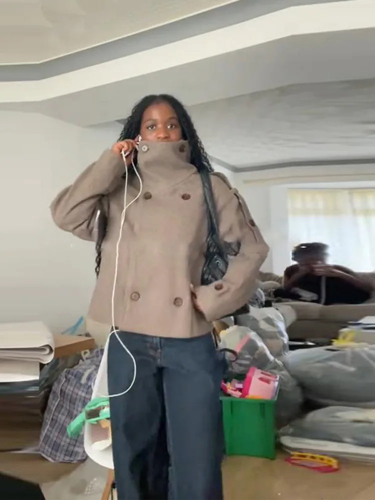 Warm Stand Neck Suede Loose Coats Women Fashion Solid Full Sleeve Double Breasted Jackets Lady Autumn Winter Chic Casual Outwear 251020