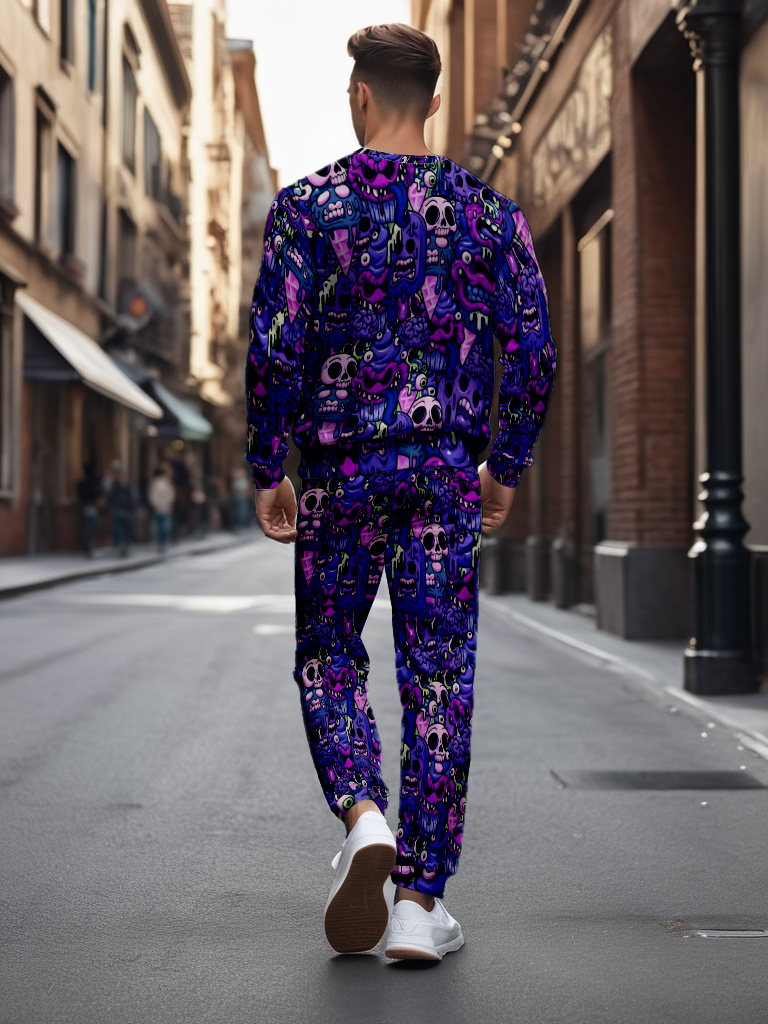 Men's Brown Knitted Cotton Blend Long Sleeve Round Neck Sweatshirt Ankle-Length Casual Outdoor Comfortable T-Shirt - YLWY00194