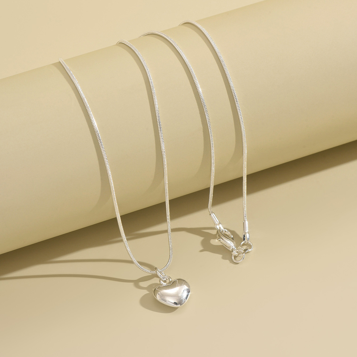 designer necklace for jewelry 925 Plated Bone Silver Color Solid Small Heart Pendant Necklace 16-30 Inch Snake Chain For Women Wedding Charm Fashion J - view 6