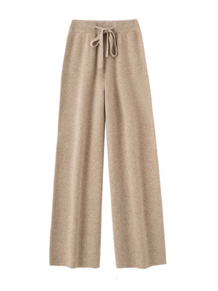 Autumn Winter Fashion Basic Women 100 Merino Wool Wide Leg Pants Simple Style Cashmere Knitted Trousers Loose Casual PantsT251022