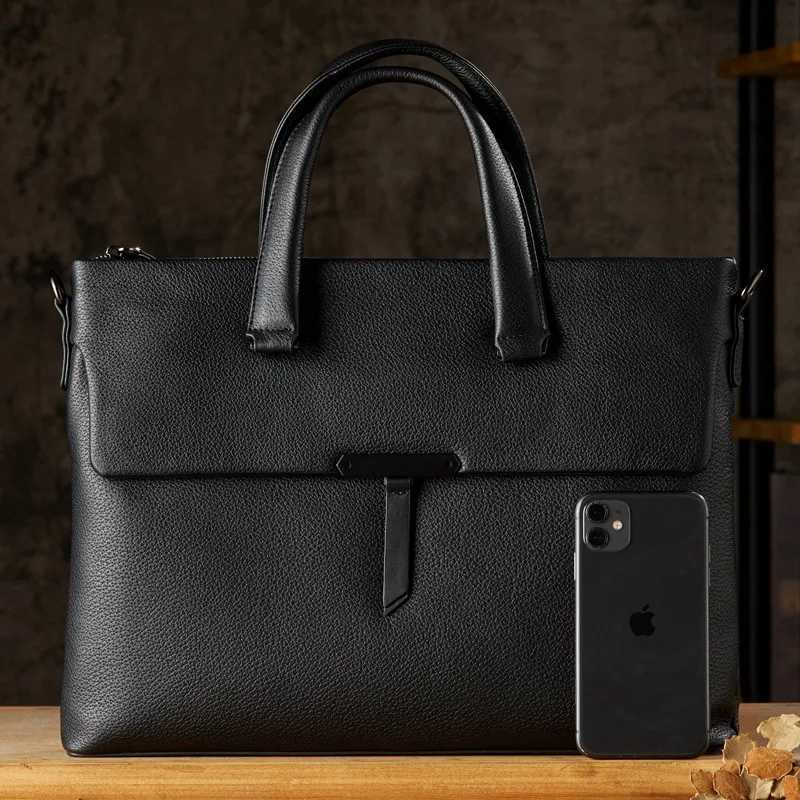 2025 New Genuine Leather Mens Handbag Business Casual Briefcase Horizontal 14 Inch Laptop Bag Shoulder Messenger Bags Fashion W251022