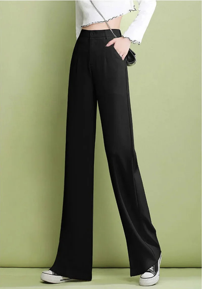 Elegant Trousers for Women Dress Pants Fashion Casual White Fluid Long Summer Woman Suit 2025 Straight Wide Leg Loose 251015