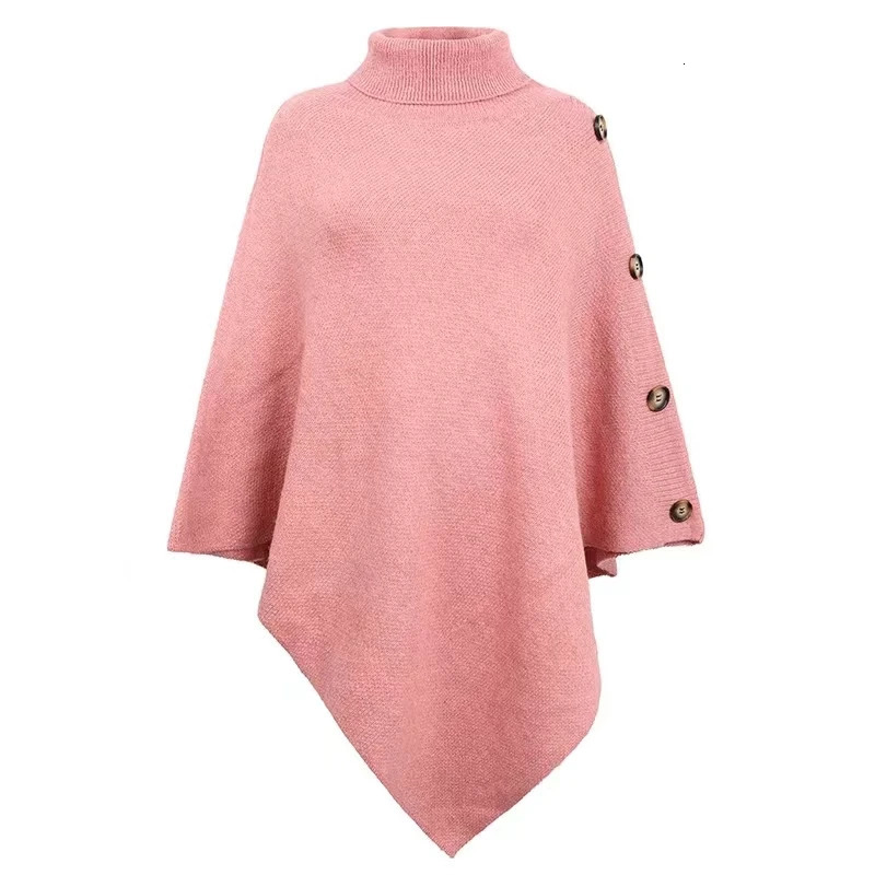 Autumn Winter Shawl Cloak Sweater Solid Color Turtleneck Oversized Cape Coat Female Ponchos Pullover Knitted Bat Sleeve Top 251016