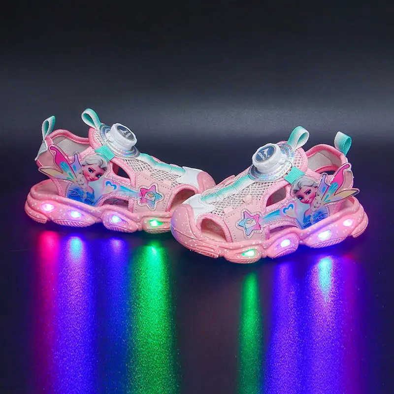 Disney LED Sport Sandals Summer Cartoon Princess Elsa Sandals For Girls Casual Beach Shoe Soft Sole Nonslip Kids Shoes Size 22 H251022