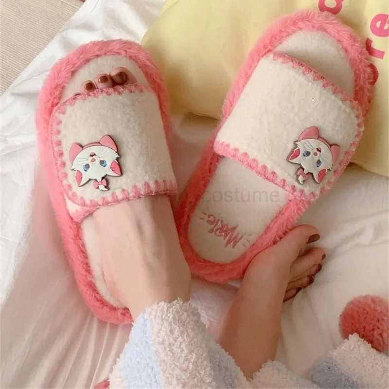 Disney Disneys AristoCats Warm Slippers Kawaii Cartoon Anime Embroidery Accessories Cotton Slippers AutumnWinter Womens Gift H251022
