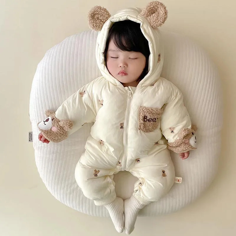 Winter born Baby Romper Thicken Cotton Jumpsuit Infant Onesie Fleece Lining Hooded Rompers for Boy Girl Clothes Kids Outfit 251022