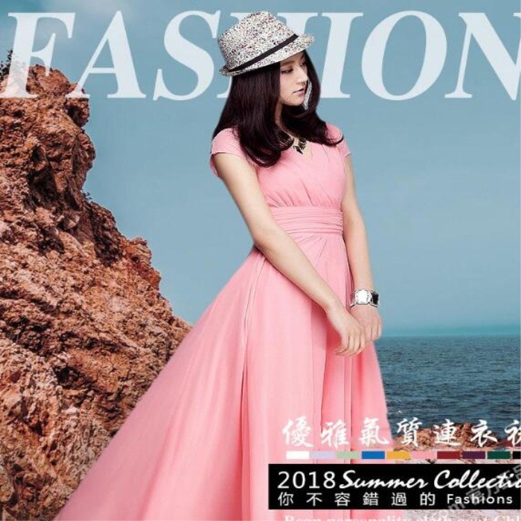 New designer fashionable European and American V-neck short sleeved Bohemian chiffon slim fit wrapped belly dress