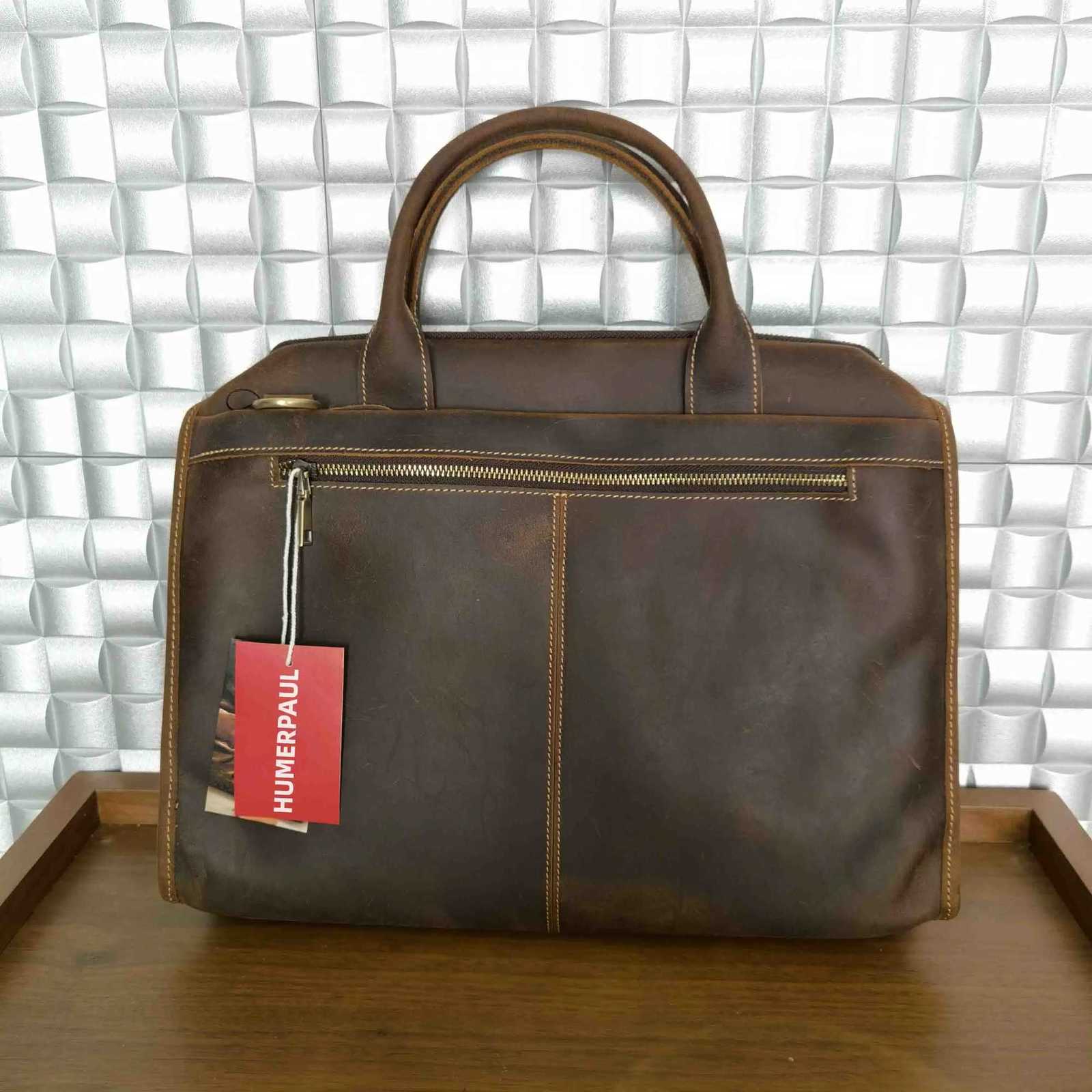 HUMERPAUL 100 Genuine Leather Travlling Bags Office Business Briefcase For Men Vintage Cowhide Designer Messenger Bag W251022