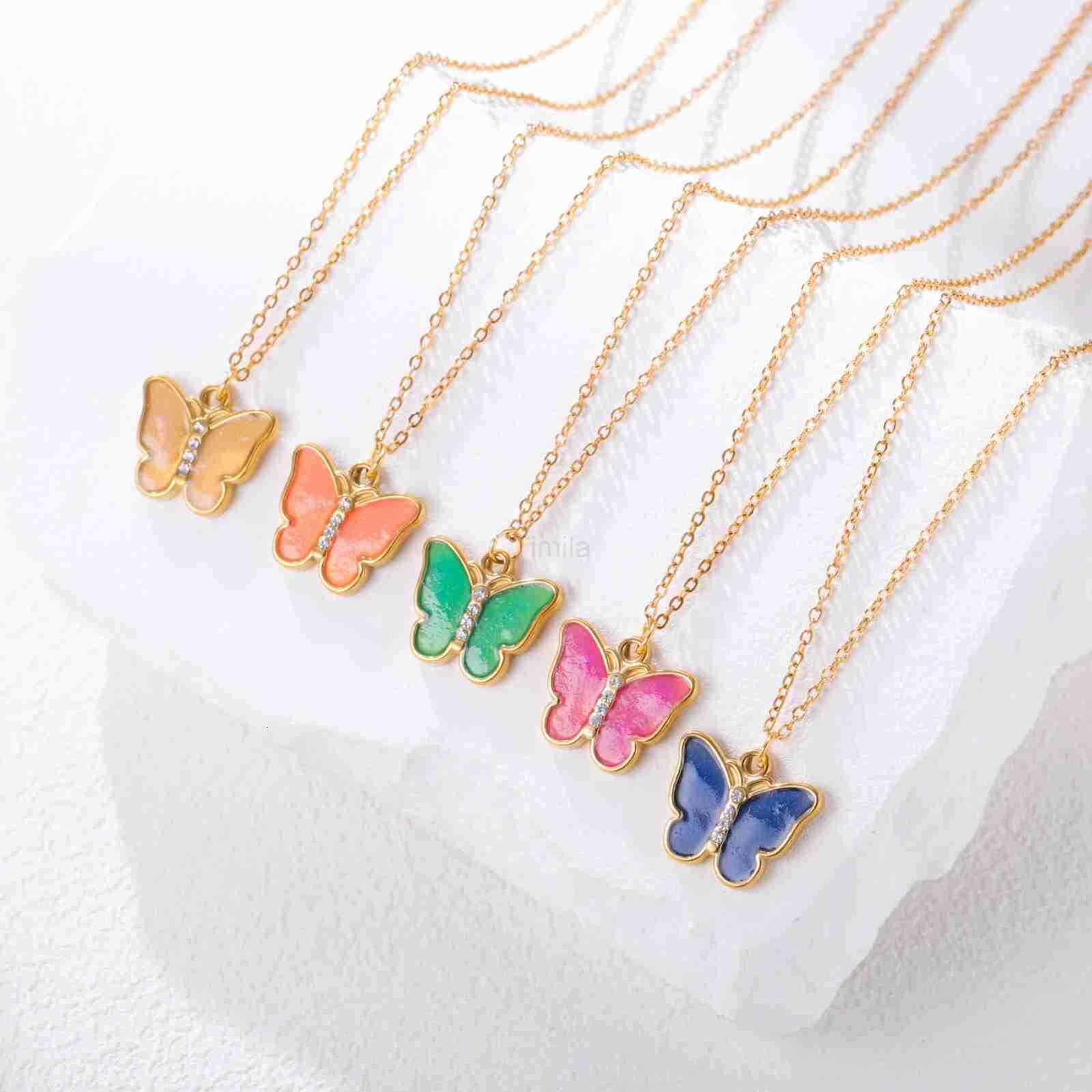 Cazador Clear Zircon Butterfly Necklace Stainless Steel Colorful Cute Womens Necklace Jewelry Birthday Gift 2025 New U251022