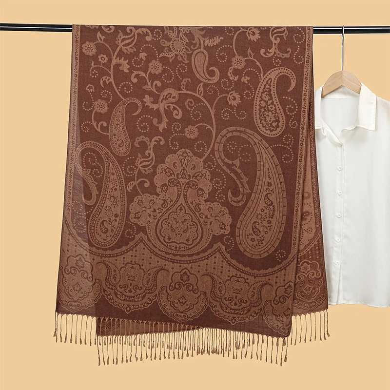 New 70x190CM Luxury Silk Scarf Shawl Wrap Paisley Jacquard Flowers Borders Layers Reversible Classic Tassels For Women J251118