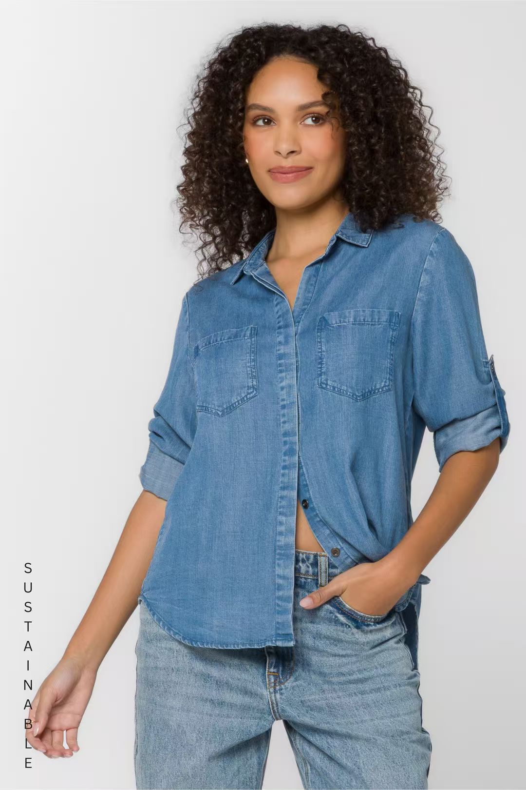 Premium women's denim button up shirt - Riley Blue Shirt, the ideal choice for casual and daily wear
