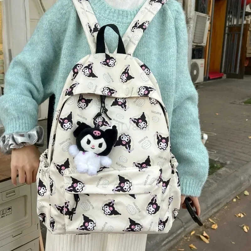 Sanrio Kuromi Large Capacity Backpack Boys Girls Cartoon Kawaii Canvas Schoolbag Kids School Backpack Multifunctional Travel Bag L251022