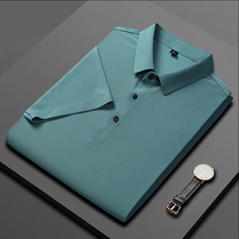 Summer Men Short Sleeve Ice Silk POLO Shirt Fashion Simple Mens Business Casual Pullover Large Size 5XL 251020