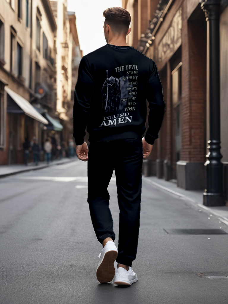 Men's Ankle-Length Knitted Cotton Blend Sweatshirt Comfortable Brown Long Sleeve Round Neck Outdoor Casual T-Shirt - YLWY00112