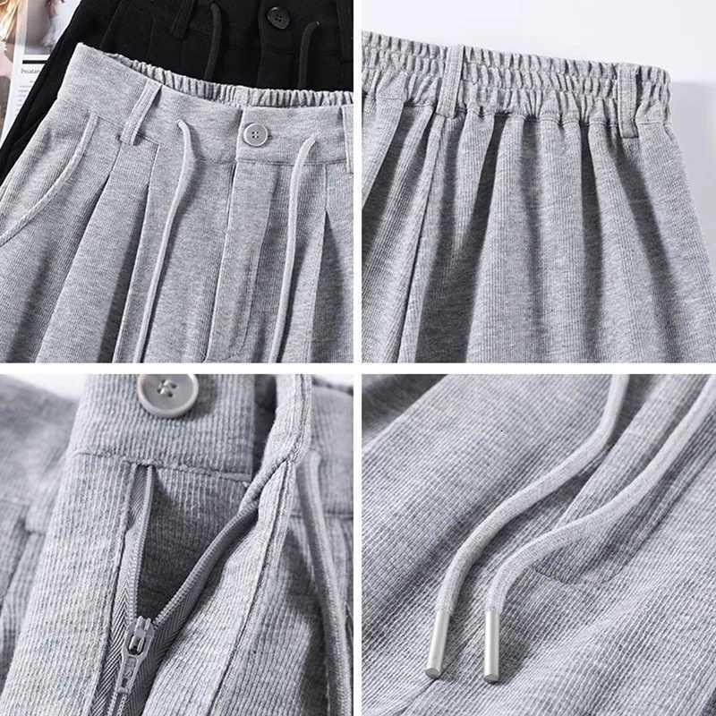 Women Classic High Waisted Straight Leg Pants Lady Daily Baggy Draping Sweatpants Female Concise Gray Black 2024 Casual TrousersT251022