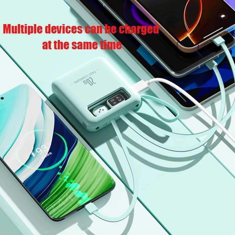 20000mAh Power Bank 20W Built in Cables Fast Charging Mini Powerbank Portable Charger for Iphone External Battery J251114