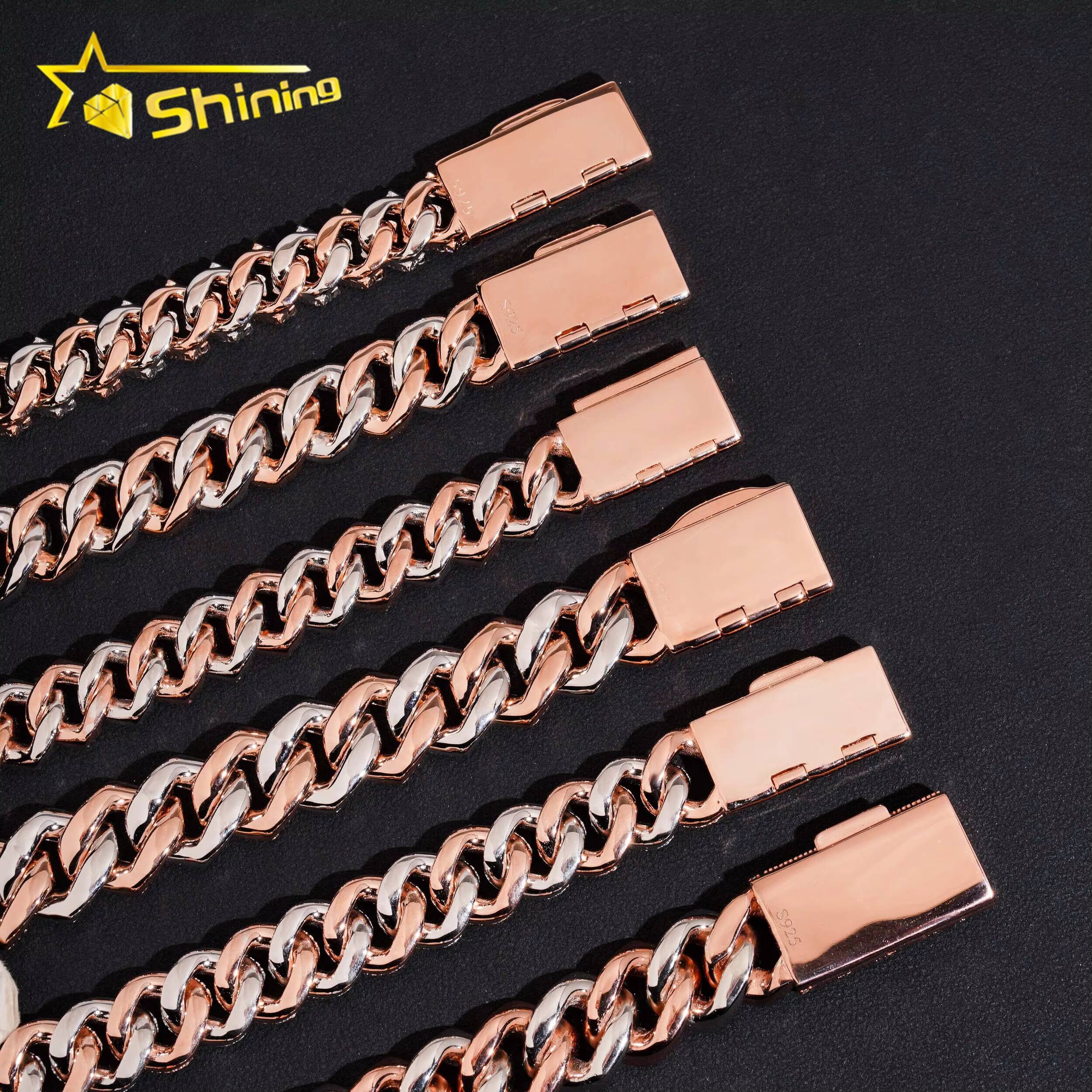 Pass Diamond Tester Rose Gold Two Tone High Quality Moissanite Diamond Hip Hop Bracelet 925 Silver Iced Out Cuban Lidynamic Bracelet