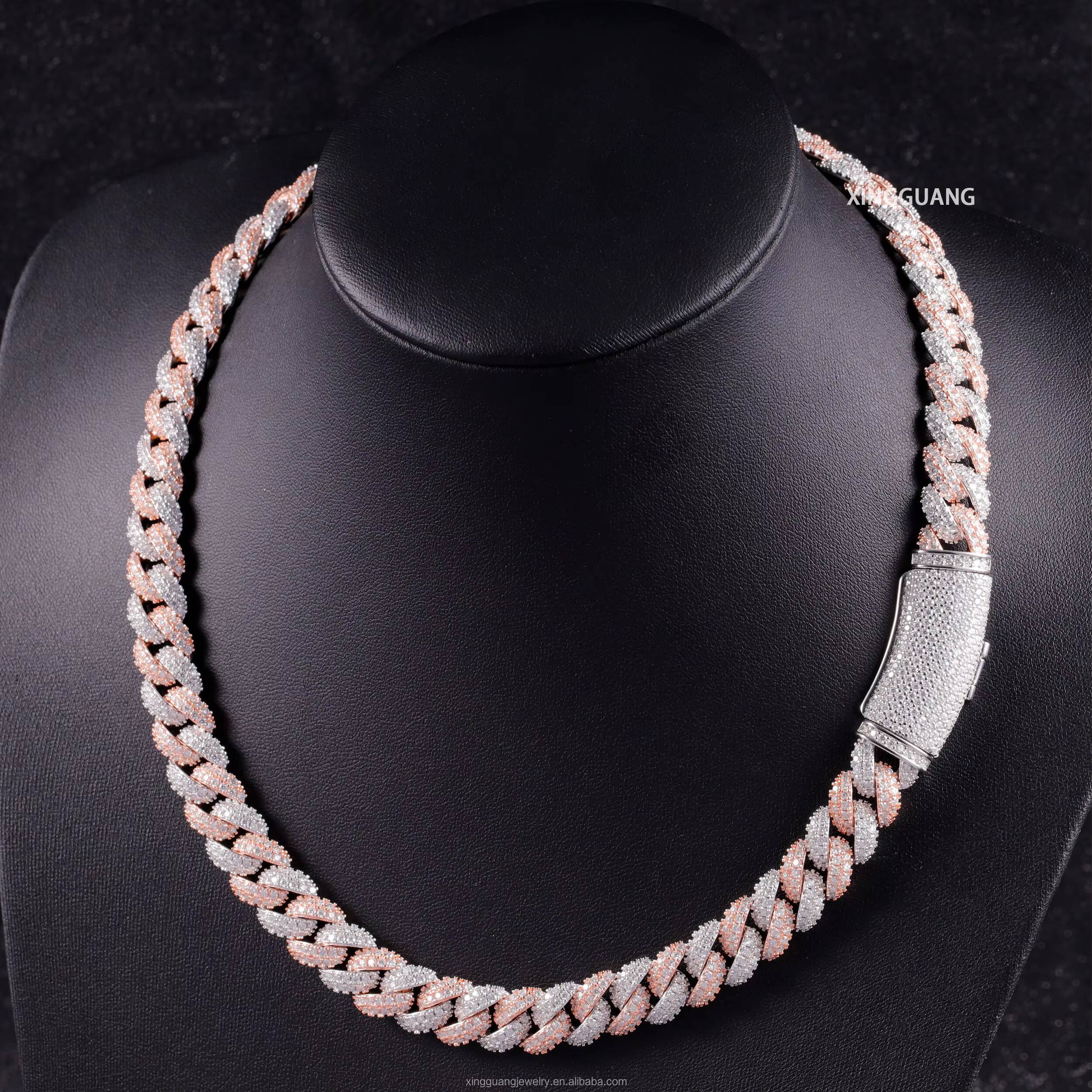 New Arrival High Quality Hip Hop Necklace Bracelet Moissanite Cuban Chain 613MM Silver Iced Out VVS1 Moissanite Cuban Lidynamic Chain