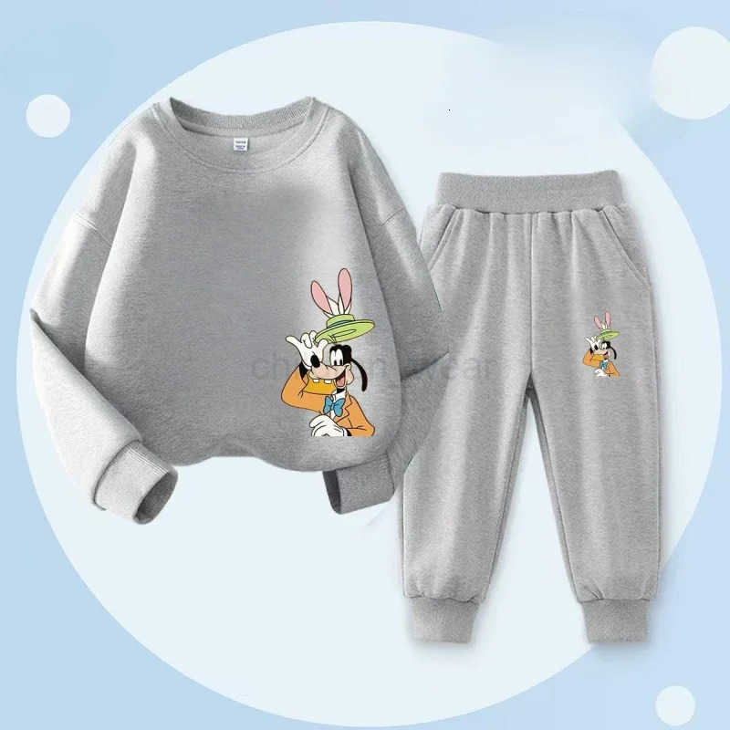 Disney Autumn Baby Girl Boy Clothes Set Children Goofy Printing Sweatshirt Top and Pants Bottom 2Pcs Suit Kid Cotton Tracksuit H251022