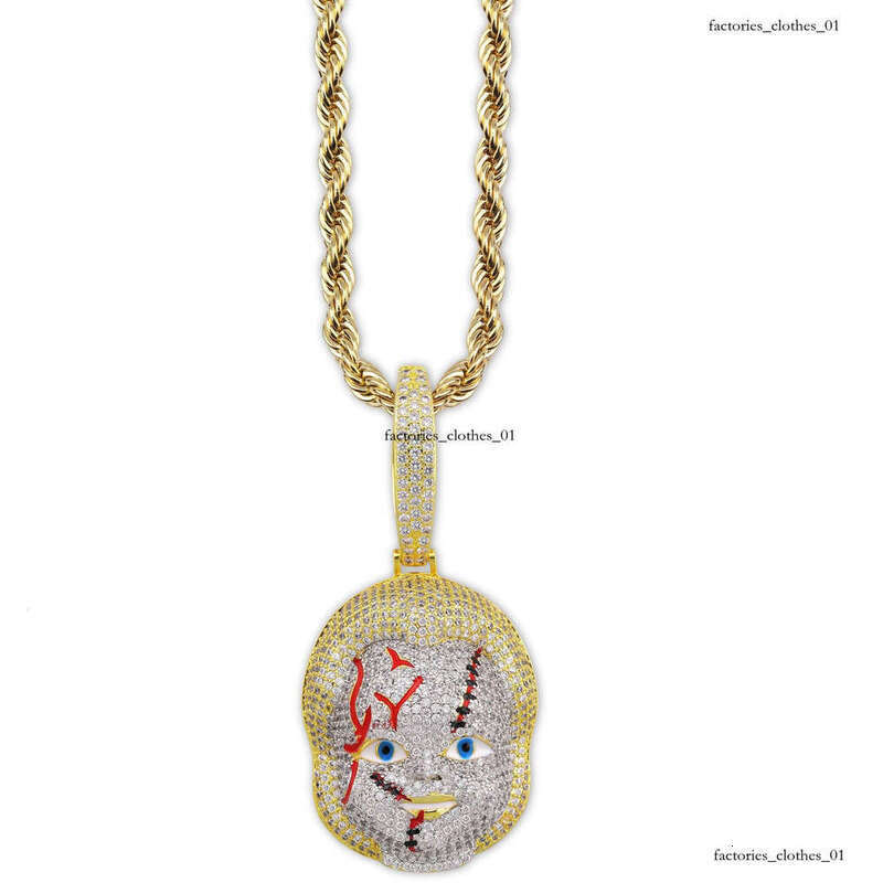 Ins New Hip-Hop Accessories Horror Movie Chucky Doll Pendant Trendy Micro-Paved Full Moissanite chain Necklace