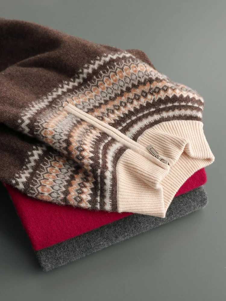 American Retro Mens Sweater Autumn Winter Clothing 100 Merino Wool Sweater Knitted Inside Join Pullover Half Zip Trend ThickedXJ251022