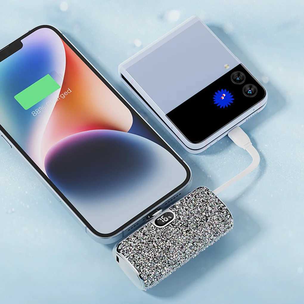 5000mAh Mini Diamond Power Bank Portable Capsule Power Bank Digital Display External Battery Fast Charger For iPhone Typec J251114