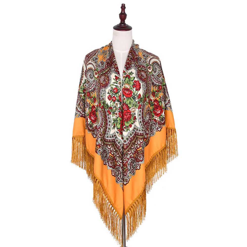160160cm Russian Scarf Women Luxury Floral Print Square Bandana Shawl Ukrainian Fringed Shawls Babushka Handkerchief Head Wraps J251118