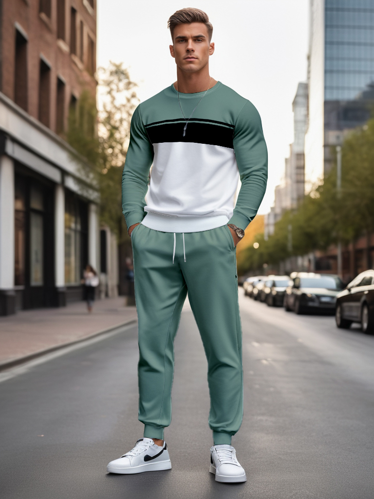 Men's Brown Knitted Cotton Blend Long Sleeve Round Neck Sweatshirt Ankle-Length Casual T-Shirt Comfortable Outdoor Wear - YLWY00153