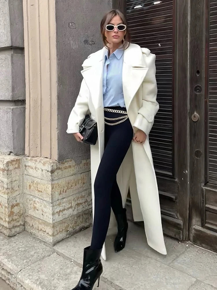 Women Elegant Lace Up Overcoat Doublebreasted Wool Long Coats With Pockets High Street Fashion Autumn Winter Outerwears 251021