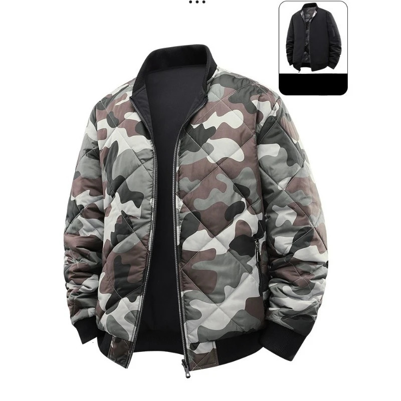 DoubleSided Wear Camouflage Puffer Jakcet Men Autumn Winter Padded Pilot Jackets Mens Baseball Uniform Outerwear Workwear Coat 251020