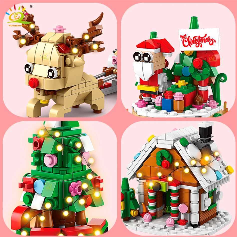 HUIQIBAO 6IN1 Christmas Elk Deer Santa Claus Building Blocks City Snow House Xmas Tree Bricks Set Toys for Children Kids Gift J251022