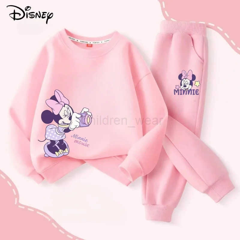 Disney Autumn Baby Girls Boys Clothes Set Children Minnie Printing Sweatshirt Top and Pants Bottom 2Pieces Suit Cotton Tracksuit H25102211