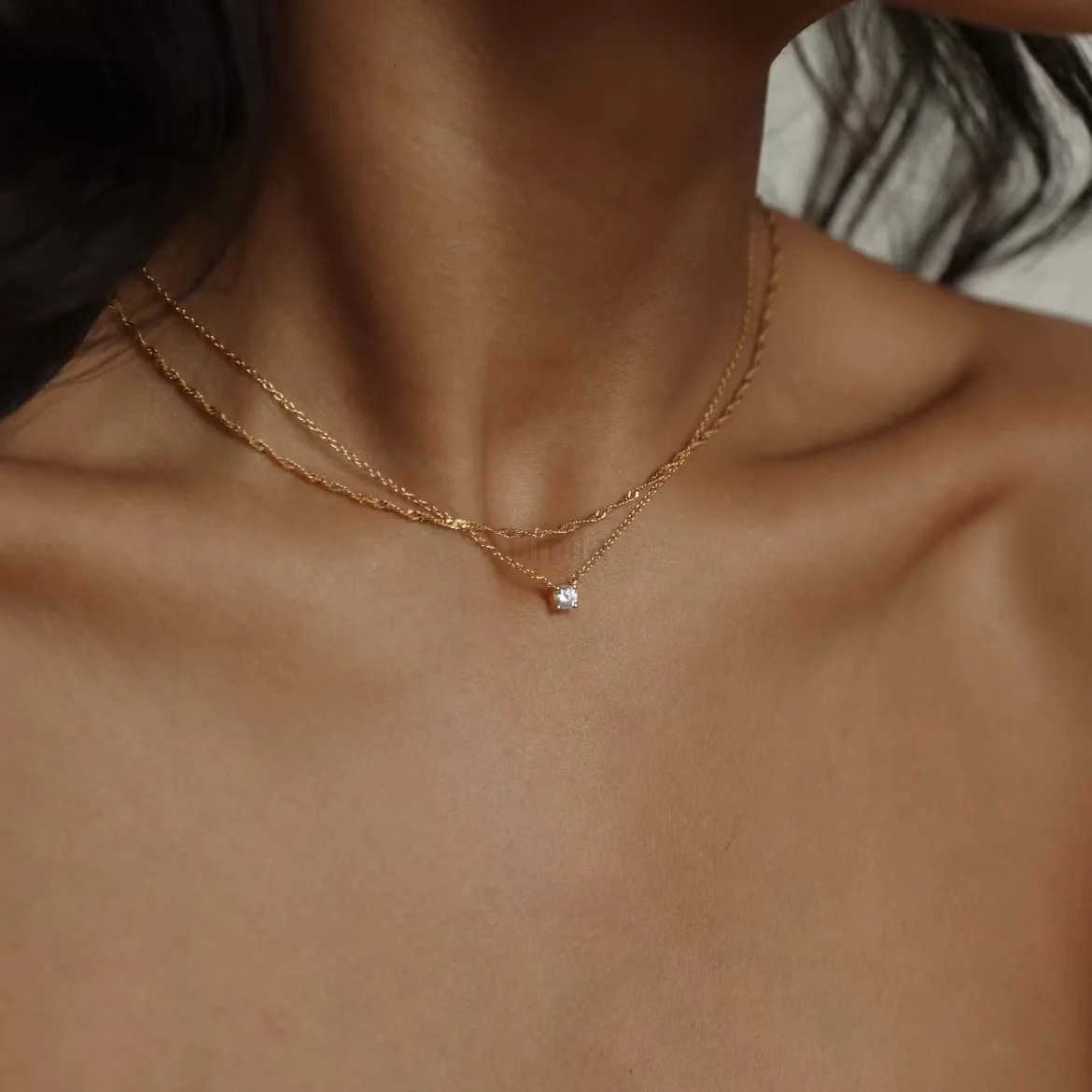Exquisite Gold Plated Stainless Steel Thin Chain Necklace for Women Simple Style Clavicle Chain Female Jewelry U251022