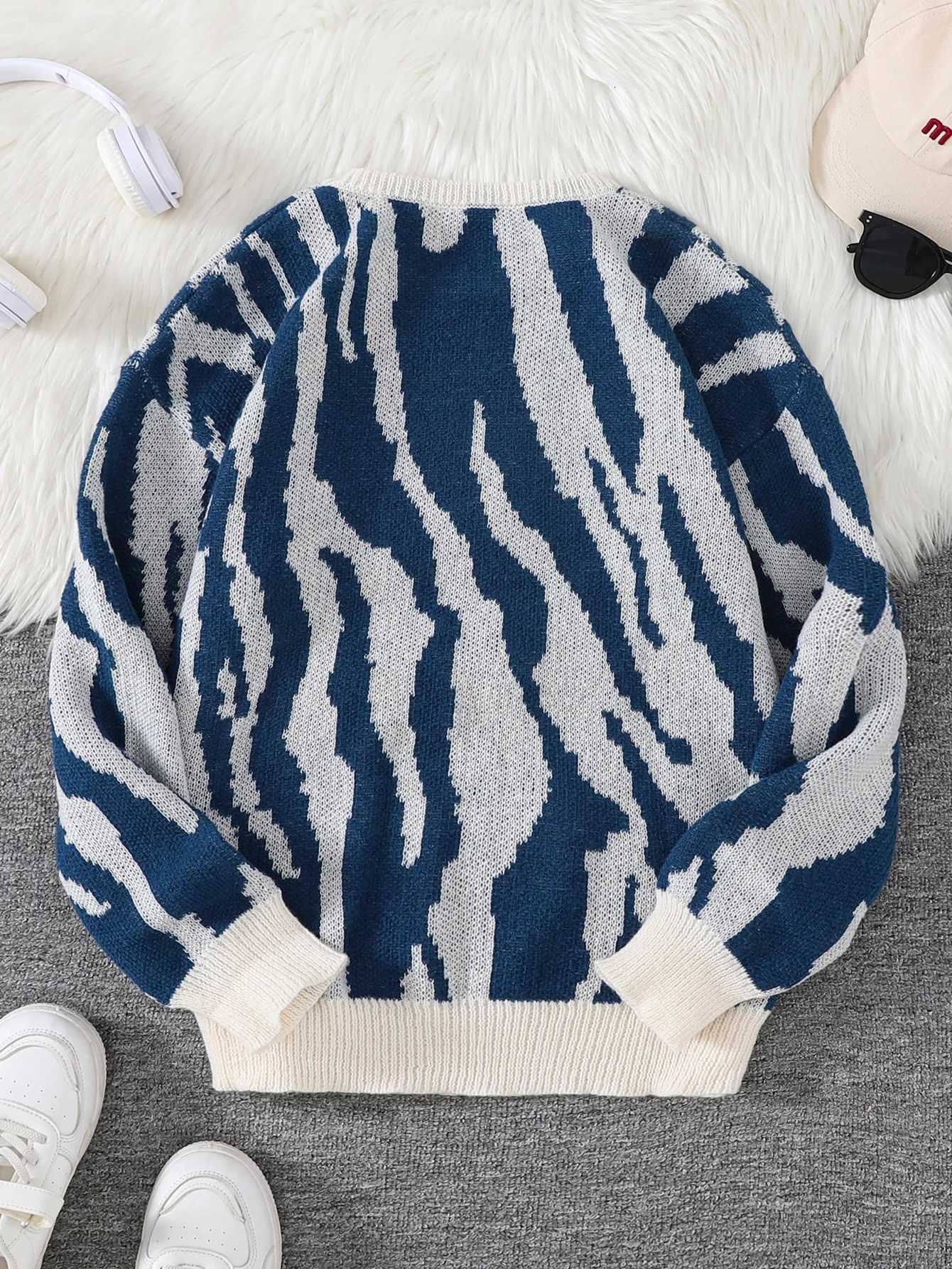 New Popular Autumn and Winter Wave Pattern Pullover Sweater Casual Round Neck Contrast Color Knitted Mens PulloverXJ251022